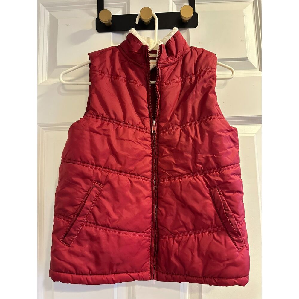 Gymboree Girl Vest Size M 7/8 Red Quilted Fleece Lined Zip Up Jacket